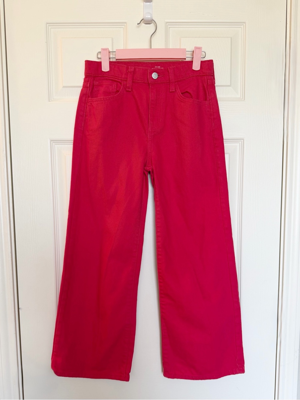 Old Navy Girls High Rise Baggy Wide Leg Jeans Pink Adjustable Waist Size 12